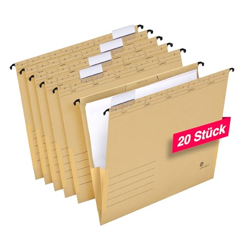 Hamelin Hängetaschen für A4, Hängeregister, mit Leinenfröschen, inkl. Vollsichtreitern, braun, 20 Stück von Hamelin