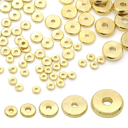 350 Stück Messing-Abstandshalter-Perlen, 5 Größen, flache runde Metallperlen für Heimwerker (4 mm, 5 mm, 6 mm, 8 mm, 10 mm) von Hamineler