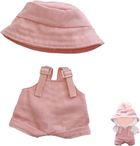 4-teiliges Puppen-Outfit für 17cm & 15cm Modelle (OHNE Puppe) – Weiße geformte Velourmütze + Weiße Brille + Weiße Kleidung + Rosa Lätzchen-Schürze von HamnaKhu