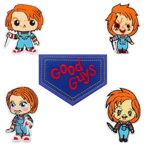5 Stück Good Guys Aufnäher für Chucky-Kostüm, Erwachsene, Damen, Erwachsene, Herren, Chucky, Hemd, Pullover, Halloween, Overall, Chucky Tattoos, temporäre Halloween-Tattoos – zum Aufbügeln 5 Stück Good Guys Aufnäher für Chucky-Kostüm, Erwachsene, Damen, Erwachsene, Herren, Chucky, Hemd, Pullover, Halloween, Overall, Chucky Tattoos, temporäre Halloween-Tattoos – zum Aufbügeln von Hamowtux