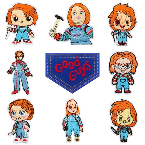 9 x Good Guys Aufnäher für Chucky-Kostüm, Erwachsene, Damen, Erwachsene, Herren, Chucky, Hemd, Pullover, Halloween-Flicken, Good Guys, Overall, Chucky Tattoos, temporäre Halloween-Tattoos – zum 9 x Good Guys Aufnäher für Chucky-Kostüm, Erwachsene, Damen, Erwachsene, Herren, Chucky, Hemd, Pullover, Halloween-Flicken, Good Guys, Overall, Chucky Tattoos, temporäre Halloween-Tattoos – zum von Hamowtux
