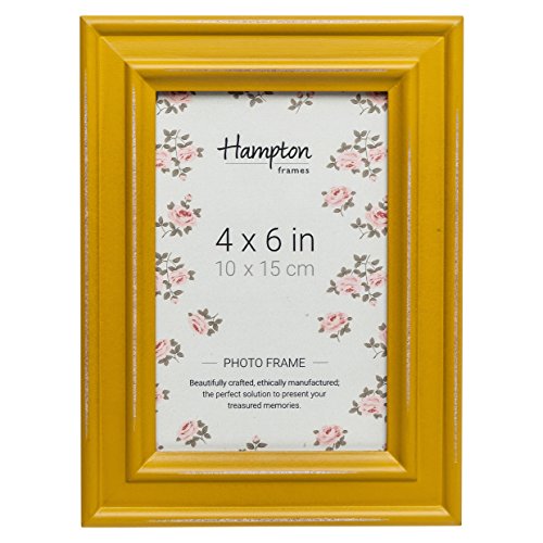 Hampton Frames | Bilderrahmen PAL301946M | 10 x 15 cm, Senfgelb, Holz, Shabby Chic | Glasöffnung, Wand- & Tischaufstellung, Befestigungsclips | Stilvoller Used-Look für Fotos von Hampton Frames