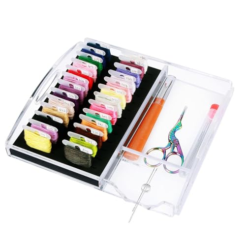 Hamtery Acryl-Arbeitsablage für Kreuzstich- und Stickzubehör, Stickgarn-Spulen-Organizer mit magnetischem Nadelhalter und Werkzeugaufbewahrung (klein für dünne/Standard-Spulen) von Hamtery