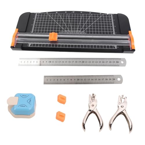 Hamwesh Papierschneider, 3 in 1 Ecke Rounder Puncher mit 2 Ersatzblättern, Stahl Herrscher Loch Puncher für Home School Office Shop von Hamwesh