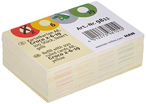 HAN Karteikarten - 100 Stück DIN A8 quer liniert für CROCO Duo (9987) und 2-6-19 (9988) Lernkarteikartenbox, farbig bedruckt, stabiler Karteikarton 190g/m² mit vier bunten Kreisen zum Ankreuzen, 9811 HAN Karteikarten - 100 Stück DIN A8 quer liniert für CROCO Duo (9987) und 2-6-19 (9988) Lernkarteikartenbox, farbig bedruckt, stabiler Karteikarton 190g/m² mit vier bunten Kreisen zum Ankreuzen, 9811 von HAN