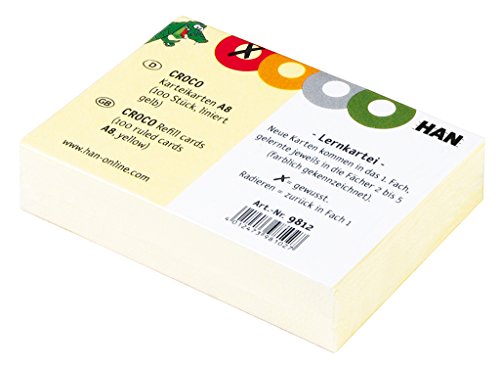 HAN Karteikarten CROCO 9812 in Gelb – Karteikarten A8 quer & farbig bedruckt – Stabiler Karteikarton mit vier bunten Kreisen zum Ankreuzen – 10 x 100 Karten von HAN