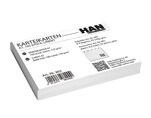 HAN Karteikarten DIN A7 quer, Karteikarton 170 g/m², liniert, weiß, 982 von HAN