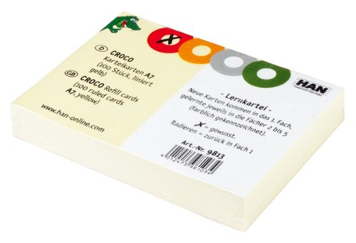 HAN Karteikarten für CROCO Lernkartei, 190 g/m², gelb, liniert (A7 / 500 Stück) von Han
