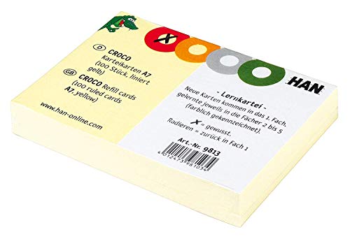 HAN Karteikarten für Croco Lernkartei, 190 g/m², gelb, liniert (A7 / 400 Stück) von HAN