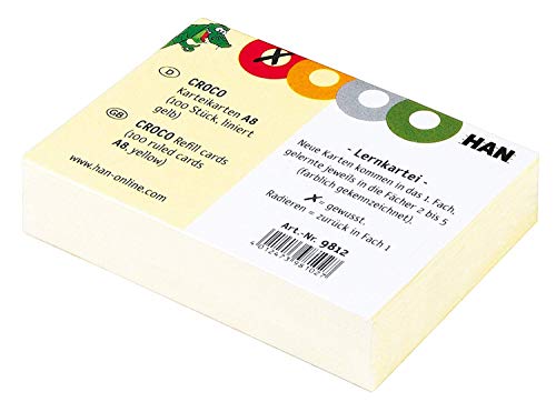 HAN Karteikarten für Croco Lernkartei, 190 g/m², gelb, liniert (A8 / 300 Stück) von HAN