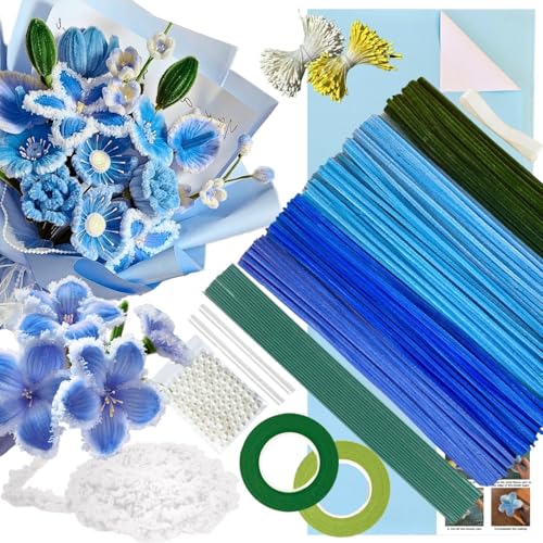 5 Farben Blau Pipe Cleaner Flower Set,300 Stück Pfeifenputzer zum Basteln,mit 1 Wolle zum Pfeifenreiniger Blumen,50 Perlen,100 Staubblatt,15 Blumendraht,2 Klebeband,2 Geschenkpapier,Schleifenband 5 Farben Blau Pipe Cleaner Flower Set,300 Stück Pfeifenputzer zum Basteln,mit 1 Wolle zum Pfeifenreiniger Blumen,50 Perlen,100 Staubblatt,15 Blumendraht,2 Klebeband,2 Geschenkpapier,Schleifenband von HanCheng