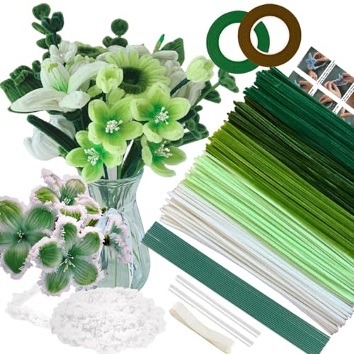 5 Farben Grün Pipe Cleaner Flower Set,300 Stück Pfeifenputzer zum Basteln,mit 1 Wolle zum Pfeifenreiniger Blumen,15 Blumendraht,2 Klebeband,Schleifenband 5 Farben Grün Pipe Cleaner Flower Set,300 Stück Pfeifenputzer zum Basteln,mit 1 Wolle zum Pfeifenreiniger Blumen,15 Blumendraht,2 Klebeband,Schleifenband von HanCheng