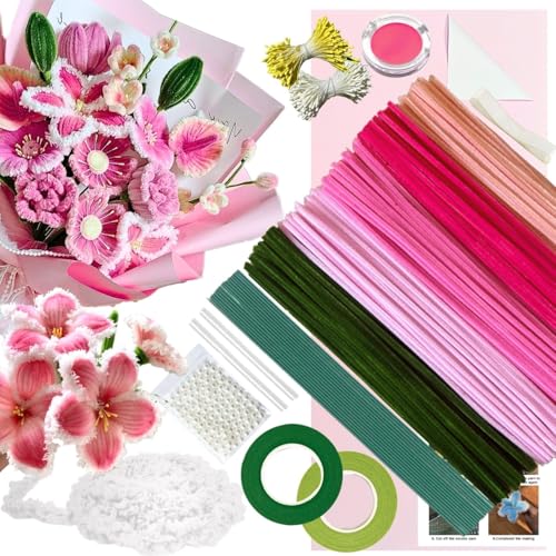 5 Farben Rosa Pipe Cleaner Flower Set,300 Stück Pfeifenputzer zum Basteln,mit 1 Wolle zum Pfeifenreiniger Blumen,50 Perlen,100 Staubblatt,15 Blumendraht,2 Klebeband,2 Geschenkpapier,Schleifenband 5 Farben Rosa Pipe Cleaner Flower Set,300 Stück Pfeifenputzer zum Basteln,mit 1 Wolle zum Pfeifenreiniger Blumen,50 Perlen,100 Staubblatt,15 Blumendraht,2 Klebeband,2 Geschenkpapier,Schleifenband von HanCheng