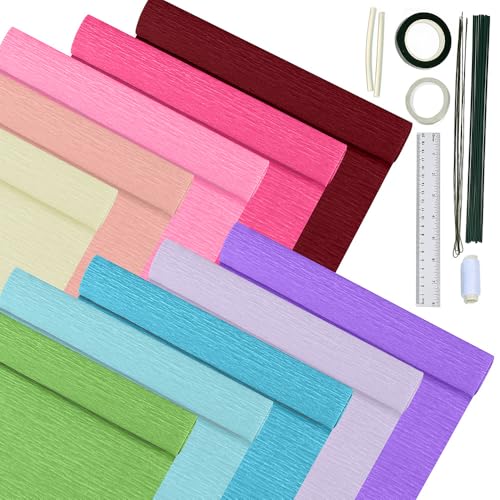 Krepppapier 10er Set Bunt,10 Rollen 25 x200cm Krepppapier Bunt mit 15 Blumendraht Grün,Floristenband,Doppelseitiges Klebeband,Lineal,Nähgarn,Krepppapier Blumen Basteln Krepppapier 10er Set Bunt,10 Rollen 25 x200cm Krepppapier Bunt mit 15 Blumendraht Grün,Floristenband,Doppelseitiges Klebeband,Lineal,Nähgarn,Krepppapier Blumen Basteln von HanCheng