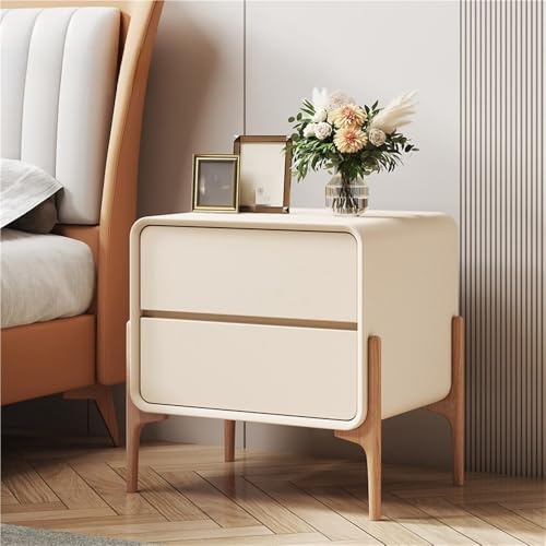 HanDpi Nachttisch aus Holz, Nachttisch mit 2 Schubladen, seitlichen hohen Holzbeinen, kleine Kommode, modernes Ende für Wohnzimmer, Raum, Hotel (Beige, 19,7 * 15,7 19,7 Zoll) von HanDpi