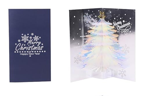 HanQZen 3D Pop-Up Weihnachtsbaum-Karte Pop-Up Karte als Gutschein oder Weihnachtsgruß I Klappkarte zu Weihnachten (blau) von HanQZen