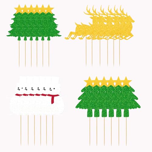 Weihnachtsbäckereidekoration & Party Picks Set 24 Stück Weihnachtsspieße & Cupcake-Topper Lebensmittelechte Spieße für Cupcakes, Muffins, Cocktails, Desserts & Käseplatten (Grün) von HanQZen