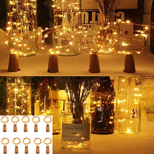 10 Stück Flaschenlichterkette Korken, 2M 20 LEDs Glas Korken Licht Lichterkette Led Flaschenlicht Flaschenlicht Batterie für Schlafzimmer Partys Halloween Hochzeit Deko Weihnachten(Warmweiß) von HanYun