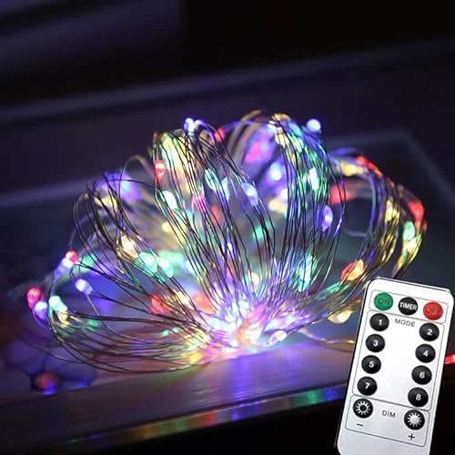 HanYun Fairy String Lights, USB-betriebene Lichterkette Kupferdraht mit Fernbedienung, mit 8 Modi und Timer für Balkon Weihnachten Innen Aussen Dekoration (20m,Bunt) von HanYun