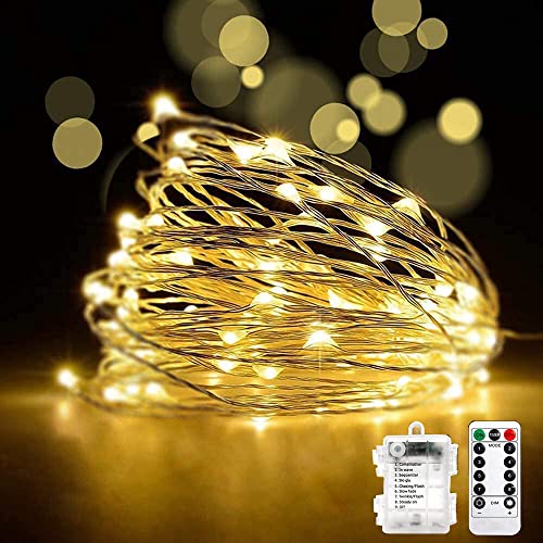 HanYun 10 M Lichterkette, 8 Modi lichterkette batterie fairy lights draht lichterkette mit Remote-Timer für Zimmer Weihnachten Party Deko wohnzimmer Warmweiß (Warmweiß) von HanYun