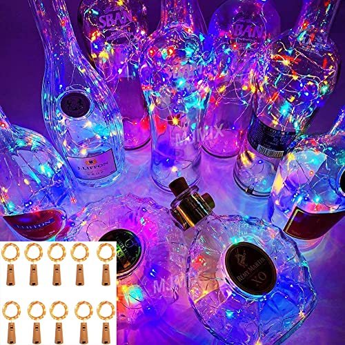 10 Stück Flaschenlichterkette Korken, 2M 20 LEDs Glas Korken Licht Lichterkette Led Flaschenlicht Flaschenlicht Batterie für Schlafzimmer Partys Halloween Hochzeit Deko Weihnachten (Farbe) von HanYun