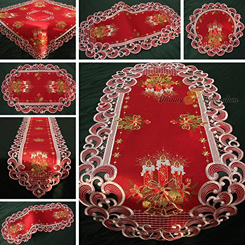 HanaQi Weihnachten Tischdecke Tischläufer Dunkelrot Leinenoptik Rot Kerzen Stickerei (ca 110x110 cm Eckig) von HanaQi