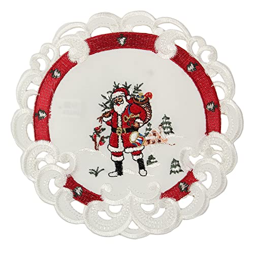HanaQi Weihnachtsmann in Winterlandschaft Stickerei Tischdeckchen 20 cm Rund Polyester, rot-weiß HanaQi Weihnachtsmann in Winterlandschaft Stickerei Tischdeckchen 20 cm Rund Polyester, rot-weiß von HanaQi