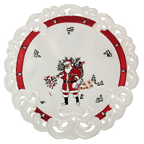 HanaQi Weihnachtsmann in Winterlandschaft Stickerei Tischdeckchen 40 cm Rund Polyester, rot-weiß HanaQi Weihnachtsmann in Winterlandschaft Stickerei Tischdeckchen 40 cm Rund Polyester, rot-weiß von HanaQi