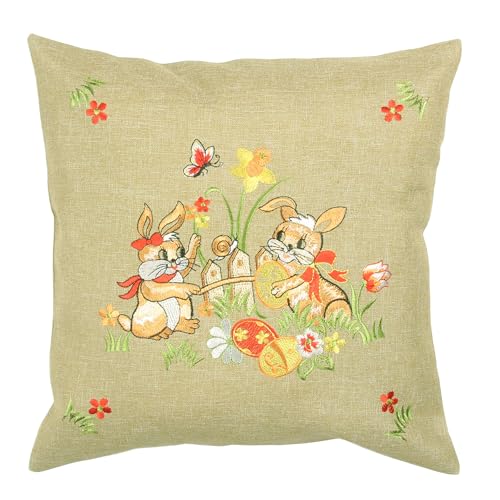 Quinnyshop Osterhasen Ostereier Narzisse Stickerei Kissenhülle 40 x 40 cm Eckig Polyester, Grün von HanaQi