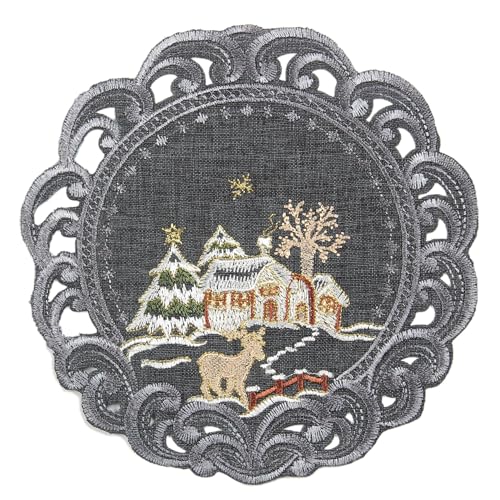 Weihnachten Hirsch im Winterlandschaft Tischläufer Leinenoptik ca. 20 cm Rund, Grau Weihnachten Hirsch im Winterlandschaft Tischläufer Leinenoptik ca. 20 cm Rund, Grau von HanaQi
