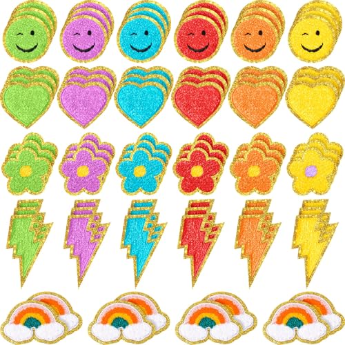Hanaive Chenille-Patches, selbstklebend, 3D, niedlich, bestickt, Regenbogenblitz, Lächeln, Gesicht, Herz, Applikation, Nähabzeichen, Aufnäher für Stoff, Kleidung, Jacken, Jeans, DIY, Regenbogenfarben Hanaive Chenille-Patches, selbstklebend, 3D, niedlich, bestickt, Regenbogenblitz, Lächeln, Gesicht, Herz, Applikation, Nähabzeichen, Aufnäher für Stoff, Kleidung, Jacken, Jeans, DIY, Regenbogenfarben von Hanaive
