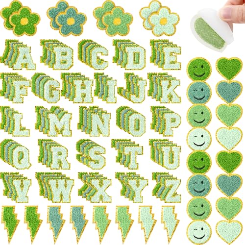 Hanaive Chenille-Patches zum Aufbügeln für Kleidung, Buchstaben, selbstklebend, Chenille-Flicken, niedliches Regenbogen-Lächeln, Herz, für Jeans, bestickte Applikation (grüner Stil, salbeigrüne), 136 Hanaive Chenille-Patches zum Aufbügeln für Kleidung, Buchstaben, selbstklebend, Chenille-Flicken, niedliches Regenbogen-Lächeln, Herz, für Jeans, bestickte Applikation (grüner Stil, salbeigrüne), 136 von Hanaive