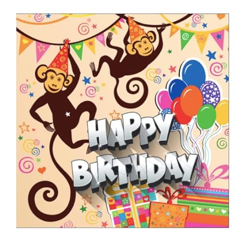 1 Premium Geburtstagskarte für Kinder 14,8x14,8cm - lustige Klappkarte mit Umschlag - happy birthday Karte mit Affenmotiv Grußkarte Kindergeburtstagskarte zum gratulieren von Handarbeit - Lieblingsladen