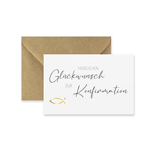 1 Premium Glückwunschkarte zur Konfirmation, Klappkarte mit 1 Naturumschlag - 10,5x14,8cm edles Premiumpapier von Handarbeit - Lieblingsladen