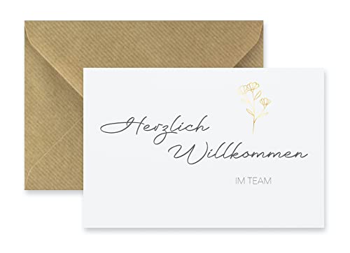 1 Premium Grußkarte Willkommenskarte für neue Kollegen Kolleginnen Karte Herzlich Willkommen + 1 Naturumschlag (Klappkarte) - 10,5x14,8cm edles Premiumpapier von Handarbeit - Lieblingsladen