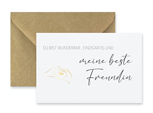 1 Premium Karte Freundschaftskarte für die beste Freundin + 1 Naturumschlag (Klappkarte) - 10,5x14,8cm edles Premiumpapier, Grußkarte für Freundschaft von Handarbeit - Lieblingsladen