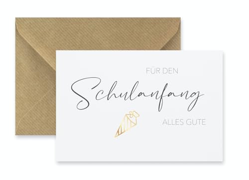 1 Premium Karte Grußkarte für den Schulanfang + 1 Naturumschlag (Klappkarte) - 10,5x14,8cm edles Premiumpapier, Endlich Schulkind Alles Gute wünschen von Handarbeit - Lieblingsladen