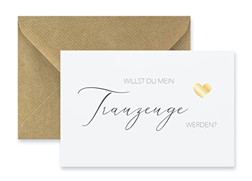 1 Premium Karte willst Du mein Trauzeuge werden + 1 Naturumschlag (Klappkarte) - 10,5x14,8cm edles Premiumpapier, Hochzeit von Handarbeit - Lieblingsladen