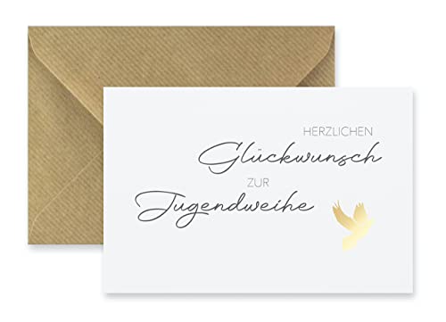 1 Premium Karte zur Jugendweihe + 1 Naturumschlag, edle Grußkarte (Designerpapier), Klappkarte, gratulieren - 10,5x14,8cm von Handarbeit - Lieblingsladen