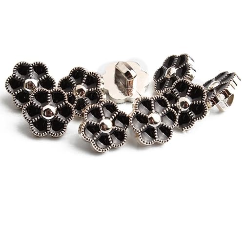 10 edle Kunststoffknöpfe 11mm (1,1cm), mit Emaille, schwarz-weiß Blume Ösenknöpfe - zum nähen, annähen aufnähen Basteln und Dekorieren von Handarbeit - Lieblingsladen