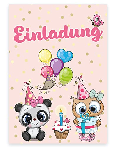 12 Premium Einladungskarten zum Kindergeburtstag + 12 Umschläge, Eule, Panda, Postkarte, 14,8x10,5cm, mit vorgedrucktem Text auf der Rückseite Einladung Karten Kinder Kids birthday von Handarbeit - Lieblingsladen