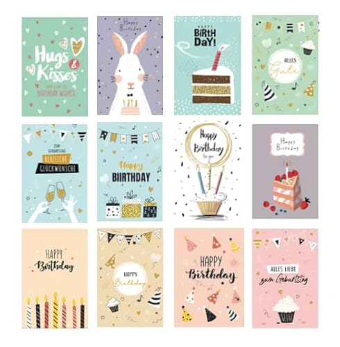 12 Premium Geburtstagskarten Happy Birthday 18x12cm - Klappkarten mit 12 weissen Umschlägen, Karte zum Geburtstag Alles Gute Glückwunschkarten 12 Premium Geburtstagskarten Happy Birthday 18x12cm - Klappkarten mit 12 weissen Umschlägen, Karte zum Geburtstag Alles Gute Glückwunschkarten von Handarbeit - Lieblingsladen