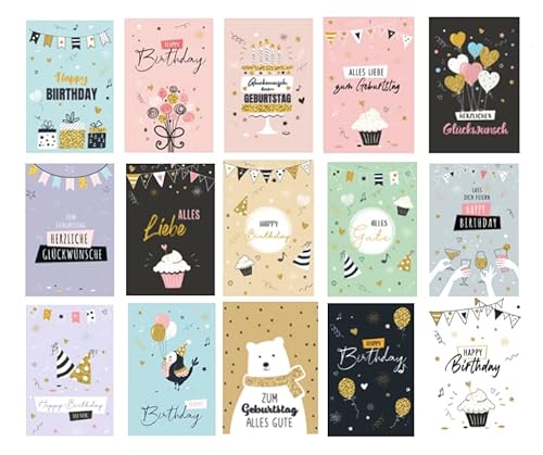 15 Premium Geburtstagskarten Happy Birthday 18x12cm - Klappkarten mit 15 weissen Umschlägen, Karte zum Geburtstag Alles Gute Glückwunschkarten 15 Premium Geburtstagskarten Happy Birthday 18x12cm - Klappkarten mit 15 weissen Umschlägen, Karte zum Geburtstag Alles Gute Glückwunschkarten von Handarbeit - Lieblingsladen