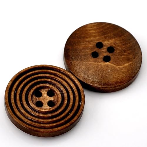 15 edle Holz-Knöpfe 25mm (2,5cm) braun - dunkelbraun rund Rillenmuster Vierlochknöpfe a 2mm je Loch – 4-Loch-Knöpfe mit Rillen zum Annähen nähen aufnähen basteln Bastelknöpfe von Handarbeit - Lieblingsladen