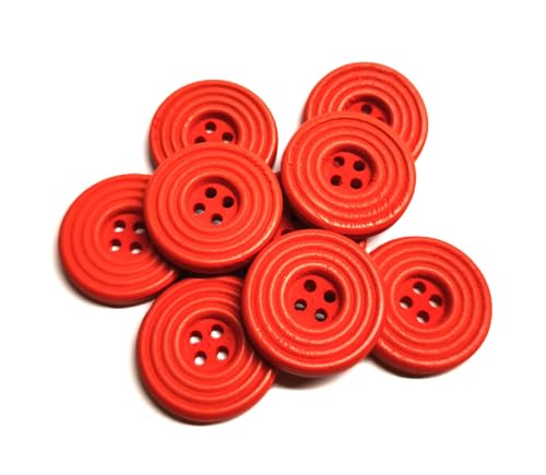 15 edle Holz-Knöpfe 25mm (2,5cm) rot rund Rillenmuster Vierlochknöpfe a 2mm je Loch – 4-Loch-Knöpfe mit Rillen zum Annähen nähen aufnähen basteln Bastelknöpfe Jackenknöpfe Mantelknöpfe von Handarbeit - Lieblingsladen