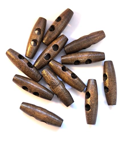 20 edle Holzknöpfe - Knebelknöpfe oval 40mm x 11mm (4,0cm x 1,1cm) kokosbraun braun Knebel 2 Löcher a 6,0mm je Loch - längliche Knöpfe zum annähen nähen basteln - Jackenknöpfe Mantelknöpfe von Handarbeit - Lieblingsladen