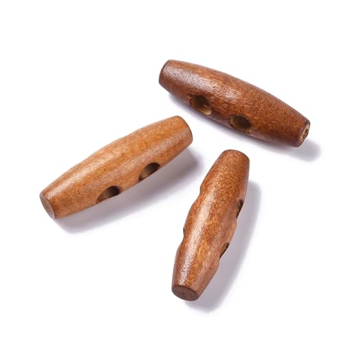 20 edle Holzknöpfe - Knebelknöpfe oval 40mm x 11mm (4,0cm x 1,1cm) orange-braun Peru braun Knebel 2 Löcher a 6,0mm je Loch - längliche Knöpfe zum annähen nähen und basteln - Jackenknöpfe Mantelknöpfe von Handarbeit - Lieblingsladen