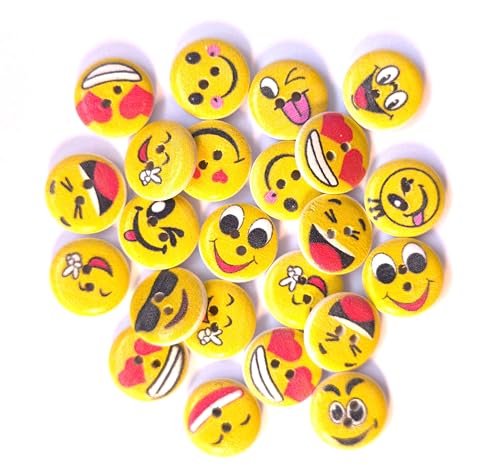 20 lustige Holzknöpfe Motiv Smiley 15mm (1,5cm) bunt rund im zufälligen Mix Zweilochknöpfe a 2mm je Loch – 2-Loch-Knöpfe zum basteln nähen annähen aufnähen Bastelknöpfe Kinderkleidung scrapbooking von Handarbeit - Lieblingsladen