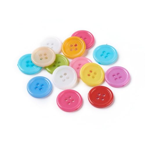 30 hochwertige Kunststoffknöpfe 17mm (1,7cm) bunt rund im zufälligen farblichen Mix Vierlochknöpfe a 1mm je Loch - 4-Loch-Knöpfe zum basteln nähen annähen Bastelknöpfe von Handarbeit - Lieblingsladen