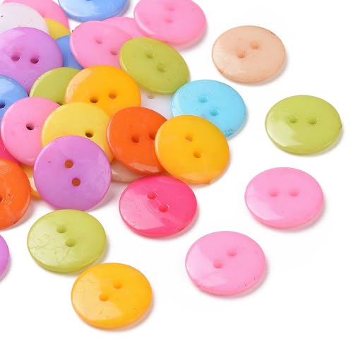 30 hochwertige Kunststoffknöpfe 17mm (1,7cm) bunt rund im zufälligen farblichen Mix Zweilochknöpfe a 1mm je Loch - 2-Loch-Knöpfe zum basteln nähen annähen Bastelknöpfe von Handarbeit - Lieblingsladen